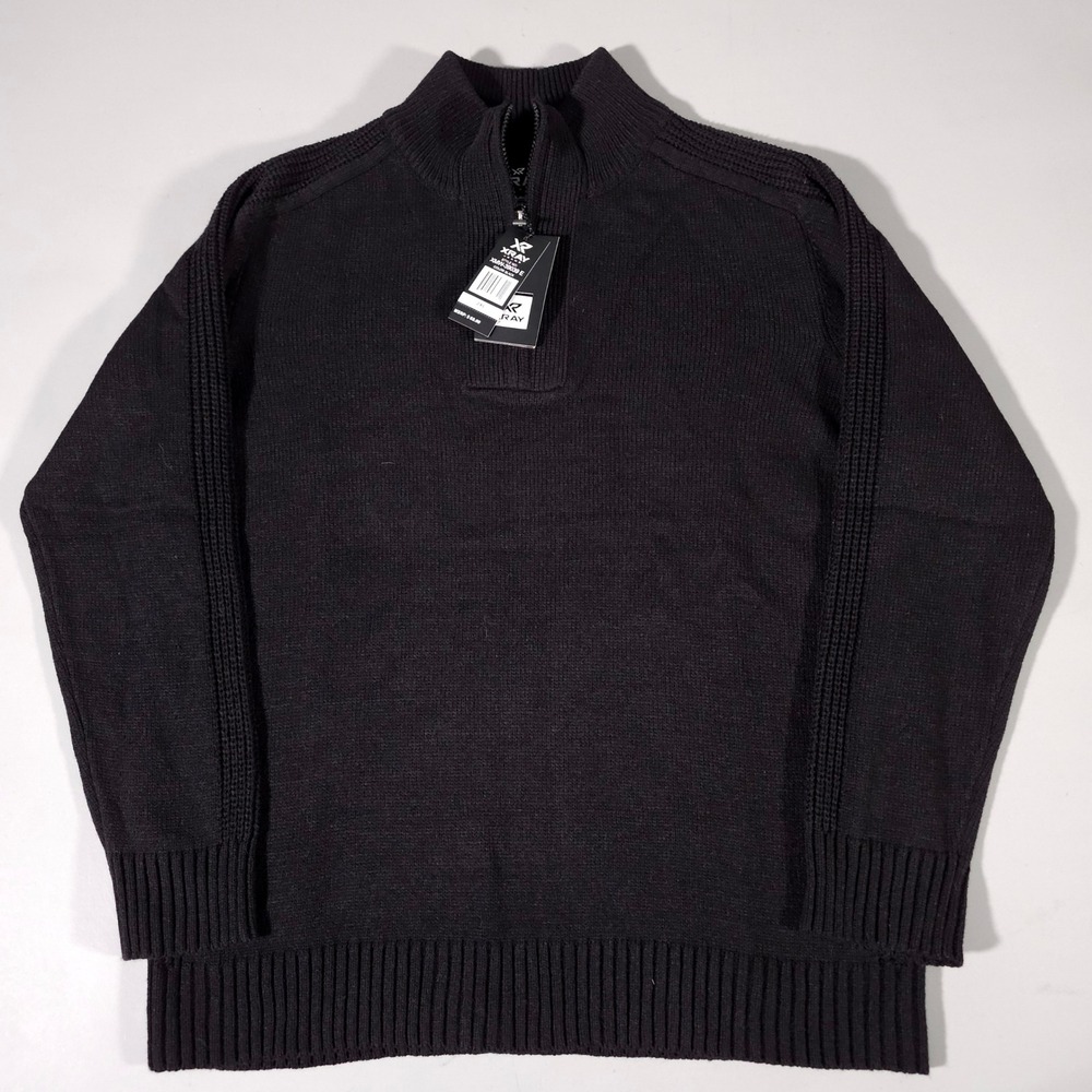 XRAY‎ Jeans Quarter Zip Sweater Mens 2XL Black Mock Neck Ribbed Knit XMW-39039 E